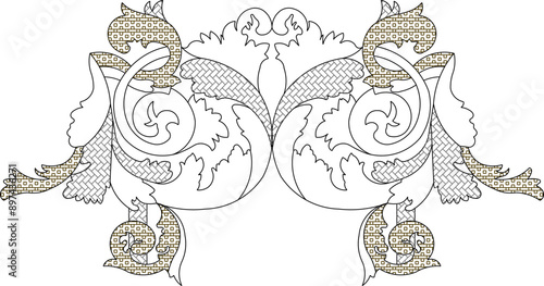 Sketch illustration silhouette vector drawing detail design ornate ornament carving classic vintage traditional floral