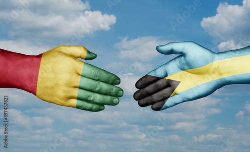 Bahamas and  Guinea-Conakry country handshaking with flags, consensus concept international co-operation illustration