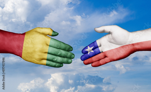 Chile and  Guinea-Conakry country handshaking with flags, consensus concept international co-operation illustration