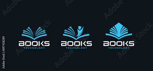 technology book logo design, Pixel Book Logo, Online learning Logo template