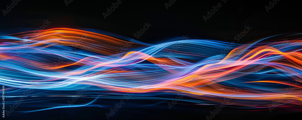 Abstract light trails in motion on black Abstract light trails in motion on black