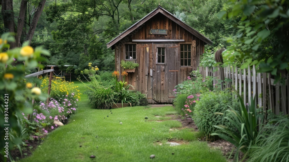Rustic Garden Shed with Flowers