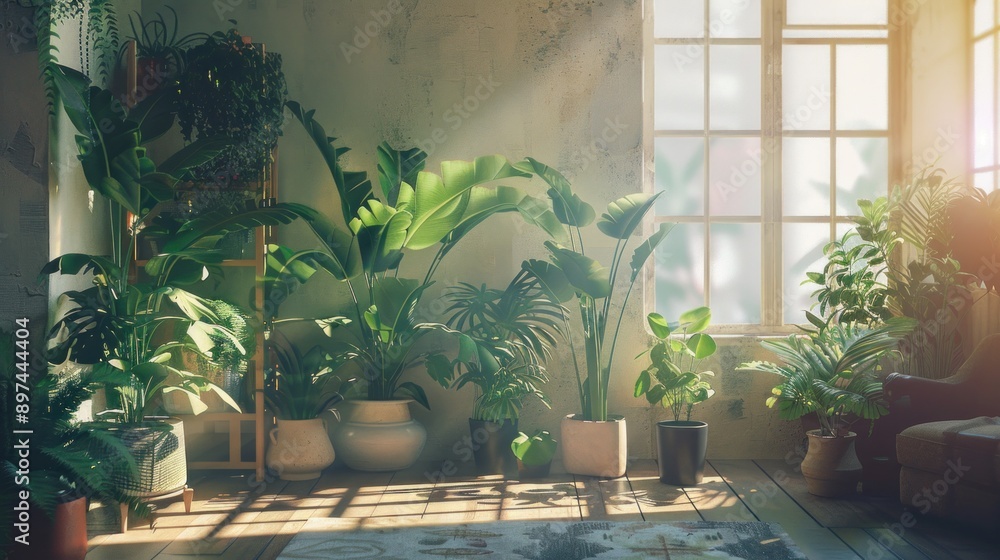 Sunlit Room with Lush Greenery Sunlit Room with Lush Greenery