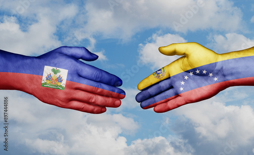 Venezuela and Haiti country handshaking with flags, consensus concept international co-operation illustration