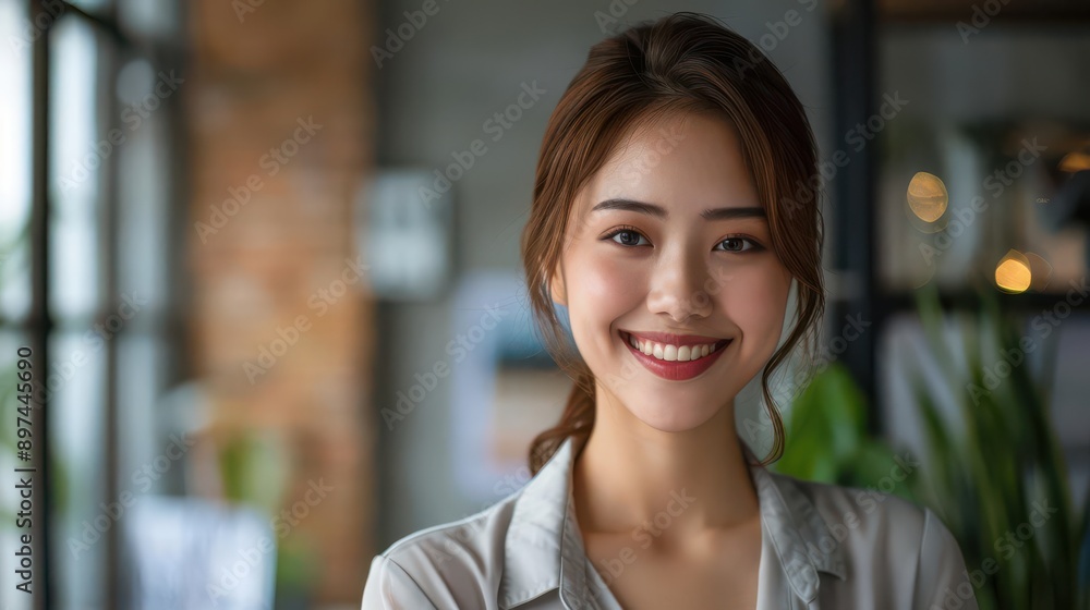 A cheerful entrepreneur, smiling brightly while holding a success chart in a modern office with a blank background, closeup shot, bright lighting A cheerful entrepreneur, smiling brightly while holding a success chart in a modern office with a blank background, closeup shot, bright lighting