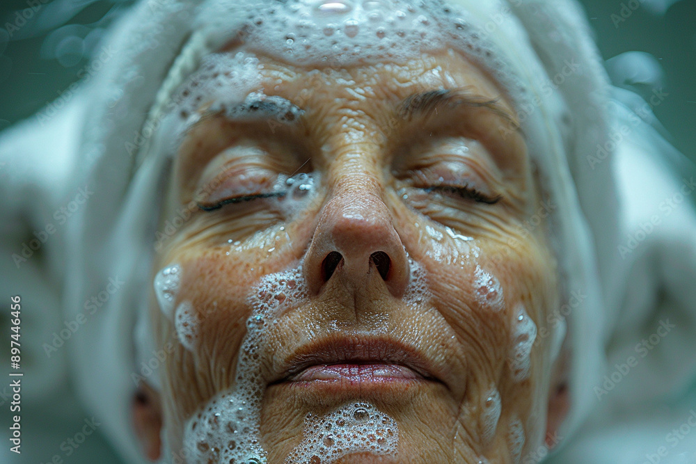 An elderly woman enjoying a spa treatment, relaxing and rejuvenating. An elderly woman enjoying a spa treatment, relaxing and rejuvenating.
