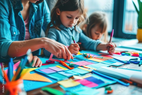 Sunny Kitchen Creativity: Family Engaged in Crafting Together