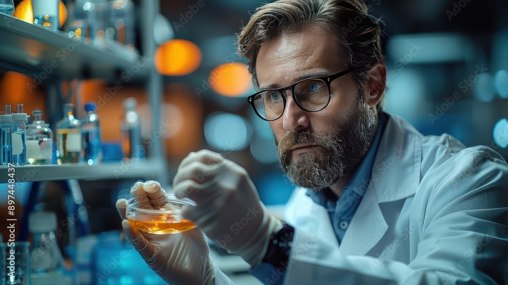 Envisioning the Future of Poultry Science: Scientist Analyzing a Chicken Sample in High-Resolution Laboratory Setting Envisioning the Future of Poultry Science: Scientist Analyzing a Chicken Sample in High-Resolution Laboratory Setting