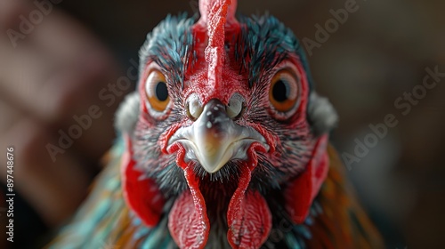 Unwell Chicken Examined by Veterinarian - Hyper-realistic Close-up of Beak and Eyes with Vet's Hand in Background