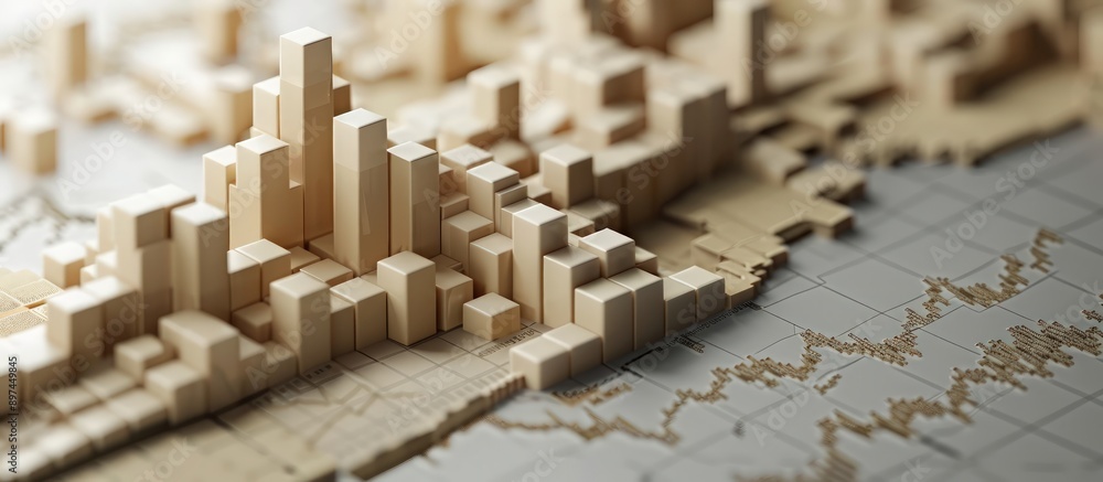 Close-up of 3D beige blocks creating a positive stock chart, symbolizing financial success on a grey backdrop. Close-up of 3D beige blocks creating a positive stock chart, symbolizing financial success on a grey backdrop.