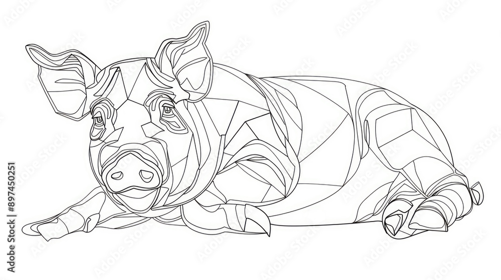 pencil line drawing of a pig on white background