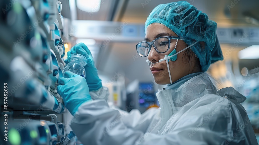 Intensive Care Unit Scene: Healthcare Worker Adjusting Oxygen Mask on Patient - Hyper-Realistic 8K Digital Photography Intensive Care Unit Scene: Healthcare Worker Adjusting Oxygen Mask on Patient - Hyper-Realistic 8K Digital Photography