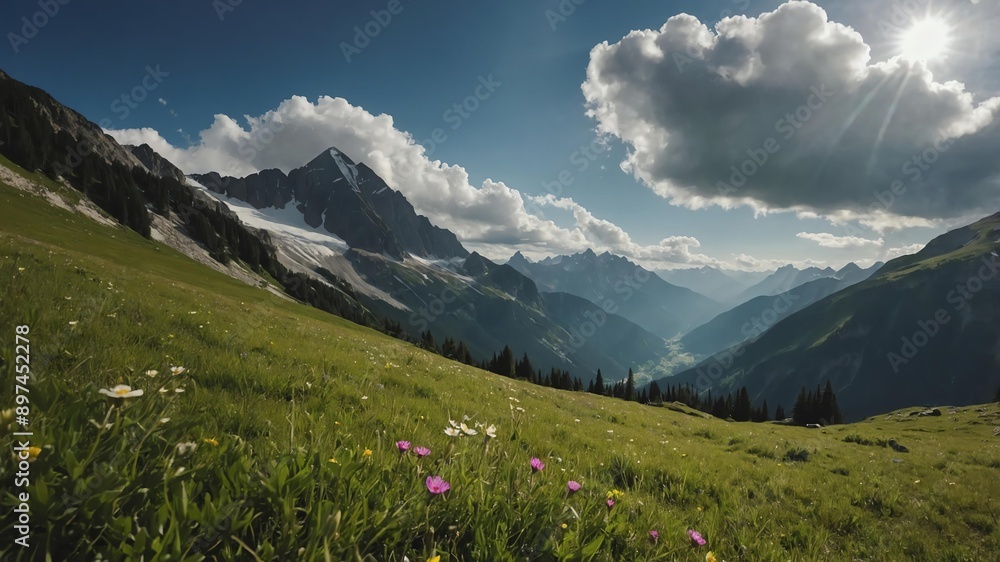 Fototapeta premium cinematic view of an alpine meadow photography for bac background
