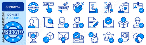 Icons in two colors about approval