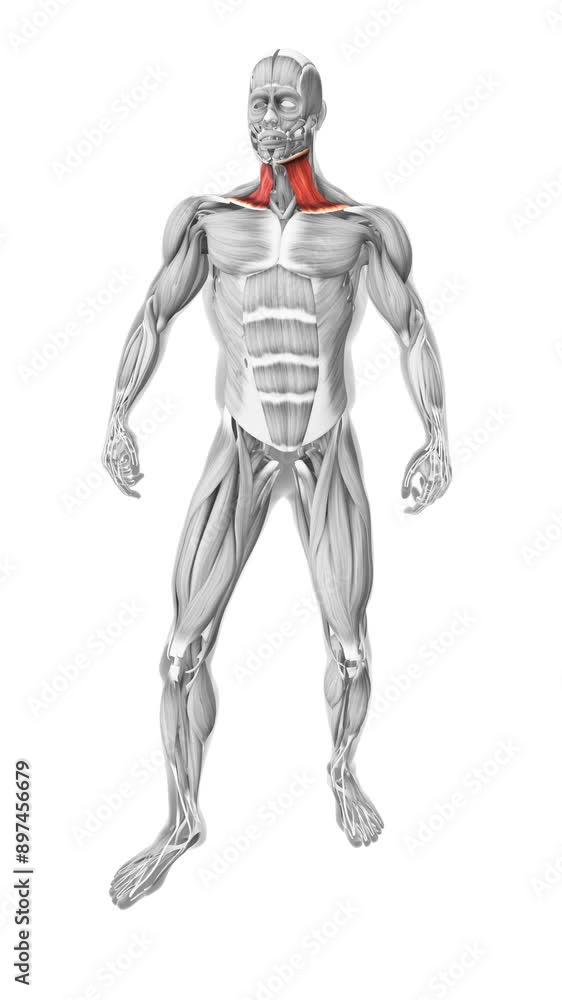 Trapezius muscles in the human muscular system. Trapezius muscles in the human muscular system.