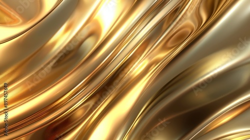 Luxurious golden fabric creating elegant waves, ideal for fashion or luxury backgrounds