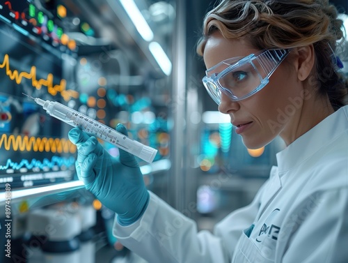 Monitoring Body Temperature Trends: Healthcare Worker Checking Temperature with Thermometer Overlayed with Graphs.