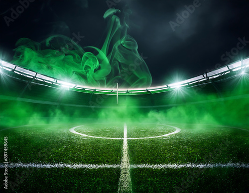  Green Smoke Stadium- A dark, atmospheric background with green smoke swirling over a stadiu_1(234) photo