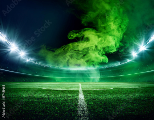  Green Smoke Stadium- A dark, atmospheric background with green smoke swirling over a stadiu_1(235) photo