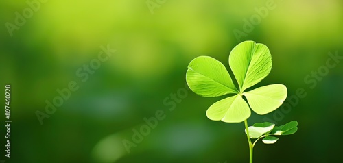 close up green clover  in field, 4 leaves clover with blur background