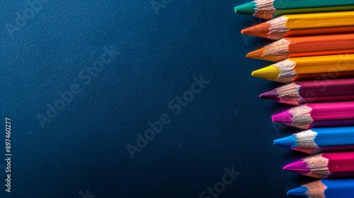 vividly colored pencils neatly set on a desk, ideal for back-to-school banners with ample text space