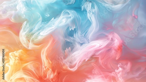 Colorful abstract background with swirling smoke pattern, creating a dreamy and ethereal atmosphere