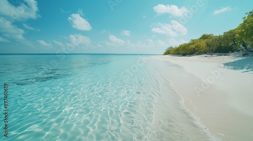 beautiful beach with crystal-clear waters and pristine sand, free of any plastic bags or waste, emphasizing a plastic-free shoreline