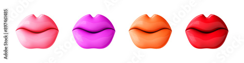 Set lips red, pink, beige shades. 3d love emoji. Women's lips. Cartoon vector illustration