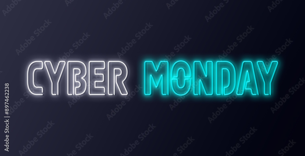 Bright signage. Neon Cyber Monday signboard. Retro neon sign on dark background with text Cyber Monday. Ready for your design, banner, advertising, business. Vector illustration. Bright signage. Neon Cyber Monday signboard. Retro neon sign on dark background with text Cyber Monday. Ready for your design, banner, advertising, business. Vector illustration.