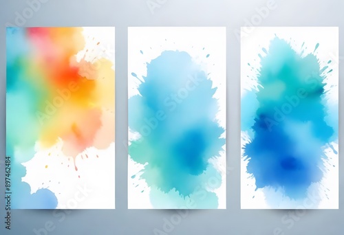 Bundle set of vector colorful watercolor backgrounds for a business card or flyer template