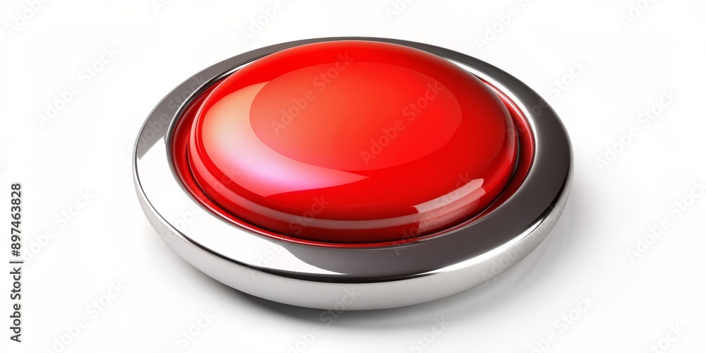 Red Button with Silver Rim, 3D Rendered, Shiny, Circular, button, red, silver Red Button with Silver Rim, 3D Rendered, Shiny, Circular, button, red, silver