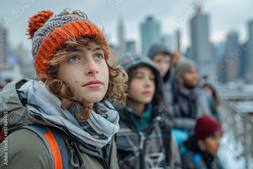 A group of young people participating in a photography workshop, capturing beautiful moments and learning techniques. photo