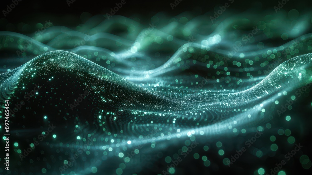 Ethereal 3D Hologram Depicting Genesis of Organisms with Green and White Light Lines on Black Background Ethereal 3D Hologram Depicting Genesis of Organisms with Green and White Light Lines on Black Background