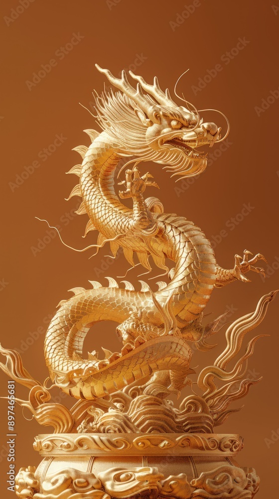Obraz premium A gold dragon statue is sitting on a pedestal