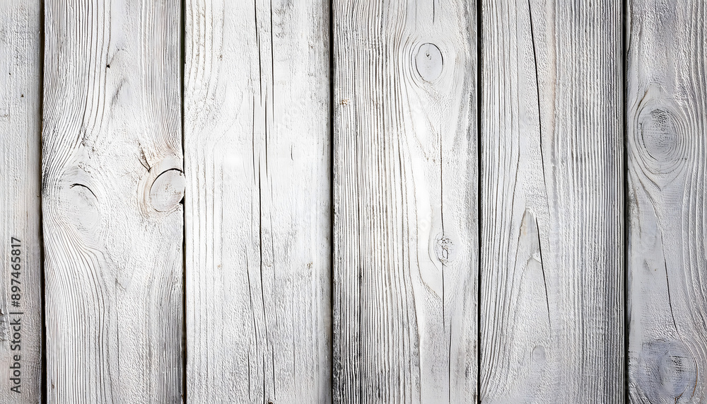 Naklejka premium White wooden planks background. White shabby wooden planks, with knots texture. White wooden