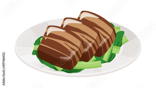 お皿に盛り付けた角煮のイラスト