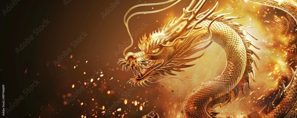 A gold dragon with fire coming out of its mouth A gold dragon with fire coming out of its mouth