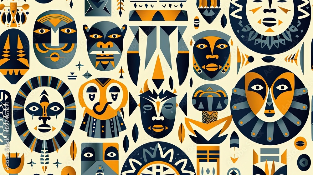 Intricate Tribal African Masks and Patterns in Earthy Tones - CGI Artwork Intricate Tribal African Masks and Patterns in Earthy Tones - CGI Artwork