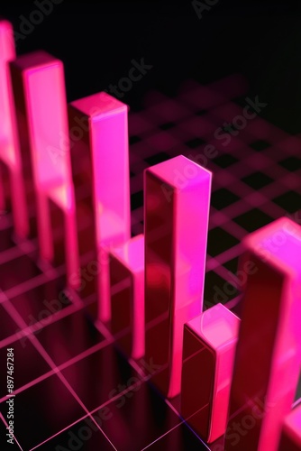 Close-up of 3D pink blocks forming a stock market uptrend, highlighting business growth on a black backdrop.