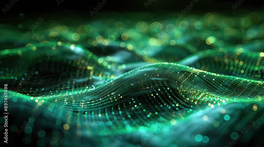 Origins Unveiled - 3D Holographic Representation of Life's Genesis with Flowing Green Light Lines on Black Background Origins Unveiled - 3D Holographic Representation of Life's Genesis with Flowing Green Light Lines on Black Background