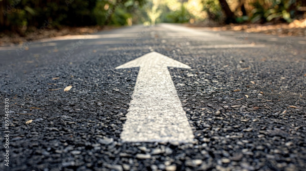 White Arrow on a Black Asphalt Path White Arrow on a Black Asphalt Path