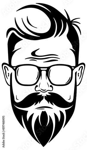 black silhouette of a man with a beard and glasses without background