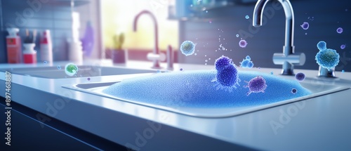 Pathogenic bacteria on bathroom countertops, germs, bathroom, illustrating potential health hazards