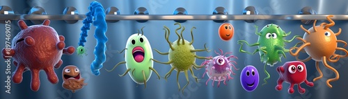 Pathogens on bathroom curtain rods, germs, bathroom, depicting unnoticed hygiene issues