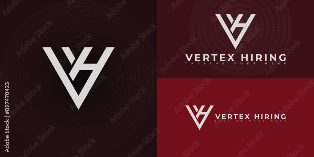 Abstract triangle initial letter VH or HV in silver-white color isolated on multiple background colors. The logo is suitable for Staffing and Recruiting Company logo design inspiration templates. Abstract triangle initial letter VH or HV in silver-white color isolated on multiple background colors. The logo is suitable for Staffing and Recruiting Company logo design inspiration templates.