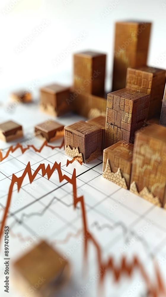 Close-up of 3D sienna blocks in a rising stock market chart, symbolizing financial success on a white background. Close-up of 3D sienna blocks in a rising stock market chart, symbolizing financial success on a white background.