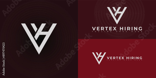 Abstract triangle initial letter VH or HV in silver-white color isolated on multiple background colors. The logo is suitable for Staffing and Recruiting Company logo design inspiration templates.