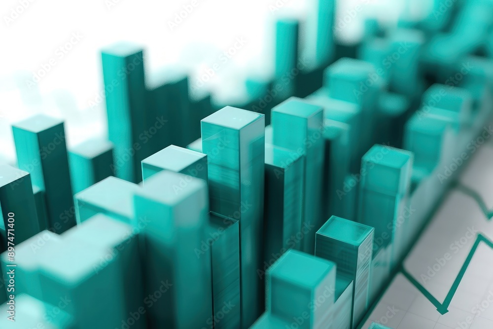 Close-up of 3D teal blocks depicting a stock market uptrend, indicating business growth on a white background. Close-up of 3D teal blocks depicting a stock market uptrend, indicating business growth on a white background.