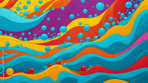 abstract fractal background.  waves with multi-colored bubbles. wallpaper	
