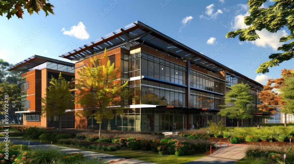Generate a photo realistic image of urban energy-efficient building design featuring passive solar heating and high-performance insulation; ensure the image is of high resolution Generate a photo realistic image of urban energy-efficient building design featuring passive solar heating and high-performance insulation; ensure the image is of high resolution